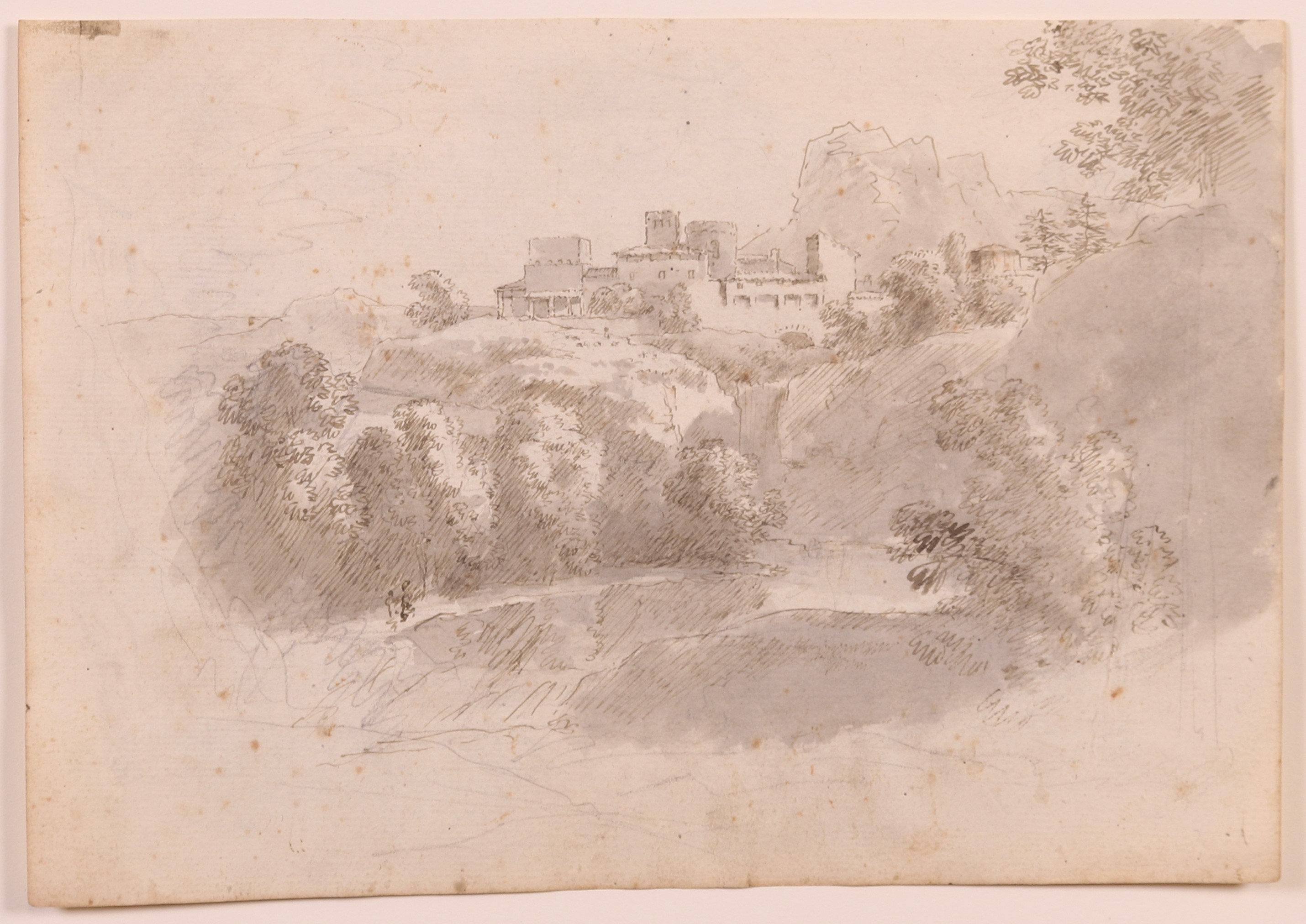 Ignoto del XX Secolo - «paesaggio con Tempio, Alberi e Figure» (recto) e «paesaggio con Borgo Tur...