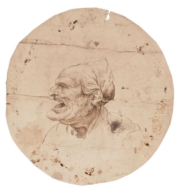 Leonardo da Vinci (seguace Di) - «testa Grottesca di Profilo» (recto) e «studio Geometrico di Tes...