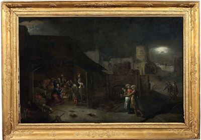 Adorazione dei Pastori in Paesaggio Notturno