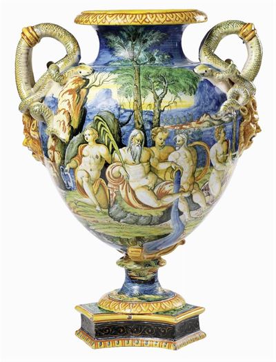 Anfora da Parata Biansata in Maiolica Policroma