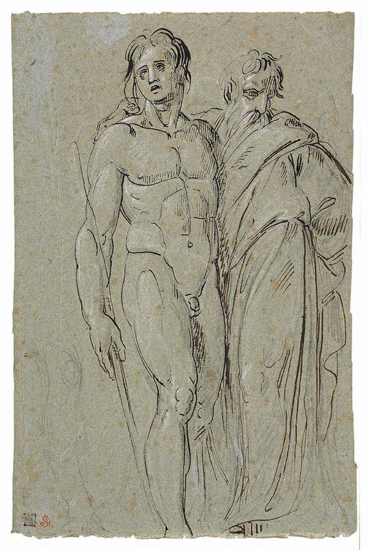 Annibale Carracci - Studio di due figure maschili, un ignudo e un profeta