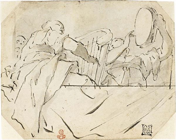 Giambattista Tiepolo - Schizzo per due mezze figure di musicanti affacciate ad una balaustra