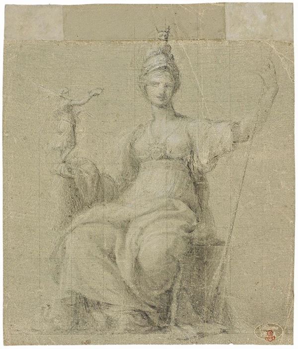 Anonimo romano del XVIII - XIX secolo - Minerva seduta con offerente