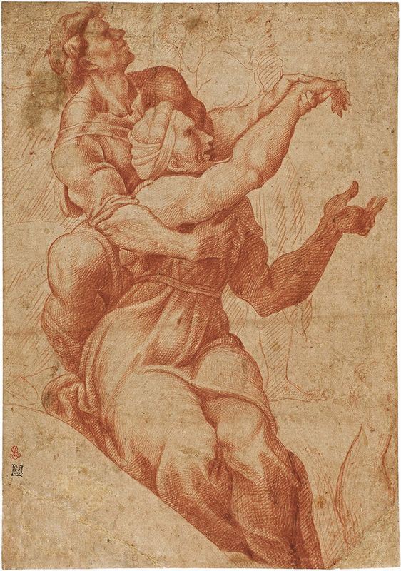 Polidoro Caldara, detto Polidoro da Caravaggio - Studio di un particolare del «Serpente di bronzo», da Michelangelo