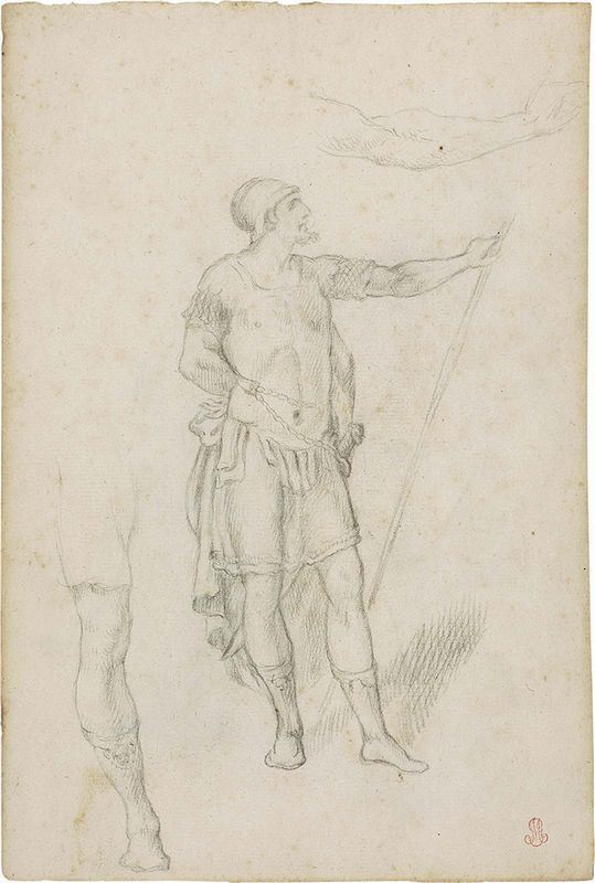 Vittorio Maria Bigari (bottega di) - «Soldato a piedi», recto, e «Soldato a cavallo e uomo in ginocchio», verso