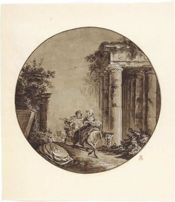 Hubert Robert - Paesaggio con rovine e figure