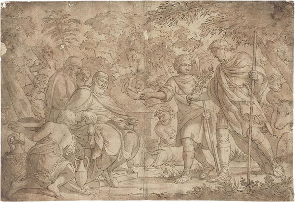 Pittore classicista romano del XVII secolo - Ulisse presentato al re dei Feaci