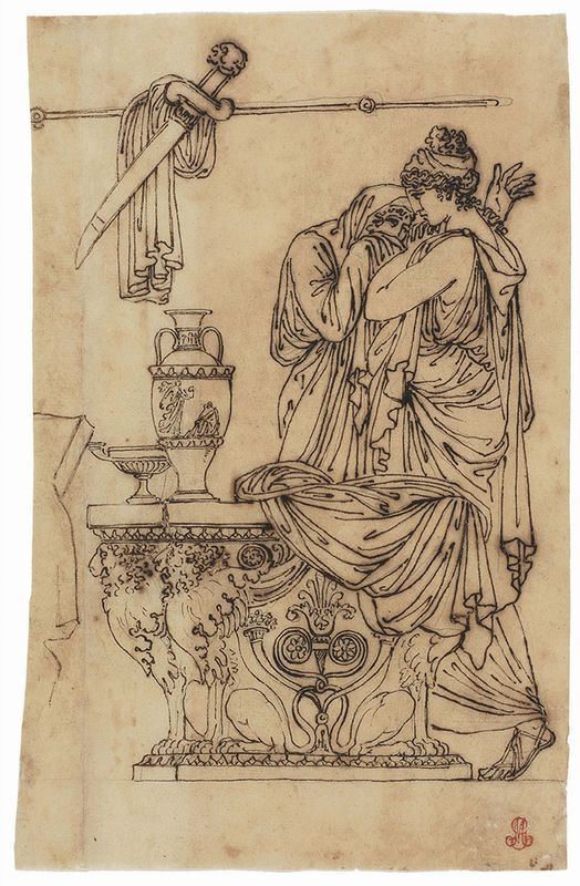 Jacques Louis David (cerchia di) - Matrona romana consola un'ancella