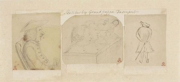 Anonimo inglese del XVIII secolo - «Caricatura di gentiluomo seduto», «Due teste ed una fruttiera su un tavolo» e «Caricatura di gentiluomo di spalle»