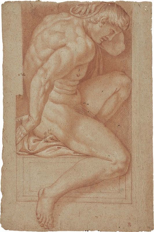 Anonimo del XIX secolo - «Nudo di giovane uomo visto di profilo», recto, e «Mezza figura di nudo maschile vista di schiena», verso