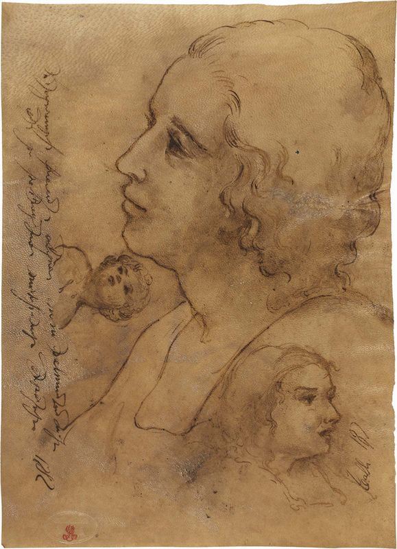Anonimo del XVIII secolo - Due ritratti di donna di profilo ed un putto