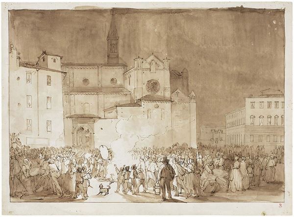 Giuseppe Moricci - Festa popolare nell'odierna piazza dell'Unità a Firenze
