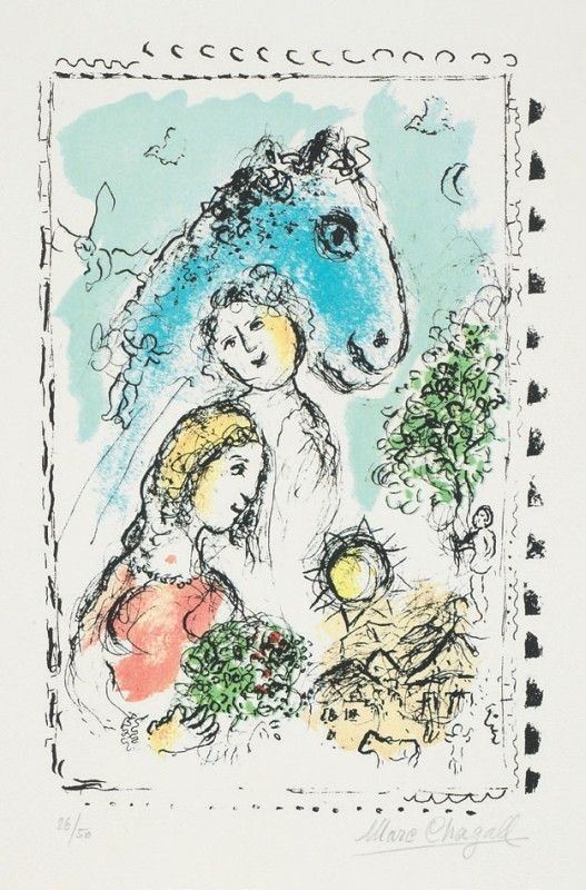 Marc Chagall - Cheval Bleu Au Couple