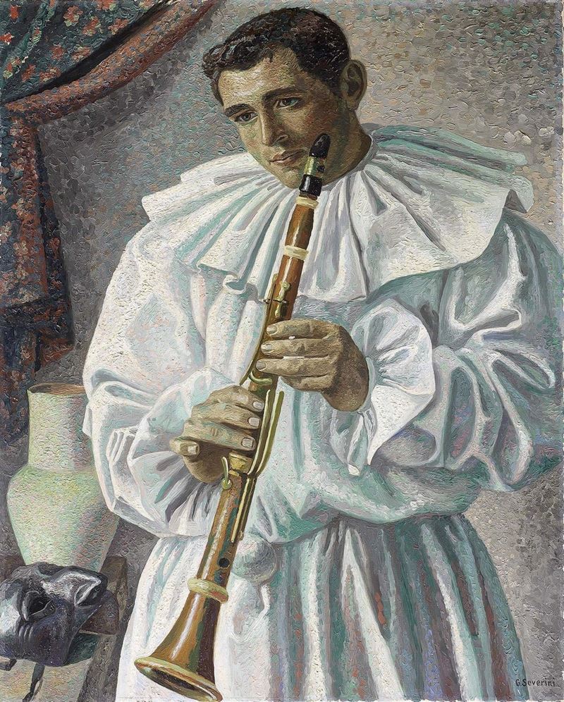 Gino Severini - Pulcinella (pierrot) con Flauto (il Pulcinella Malinconico)