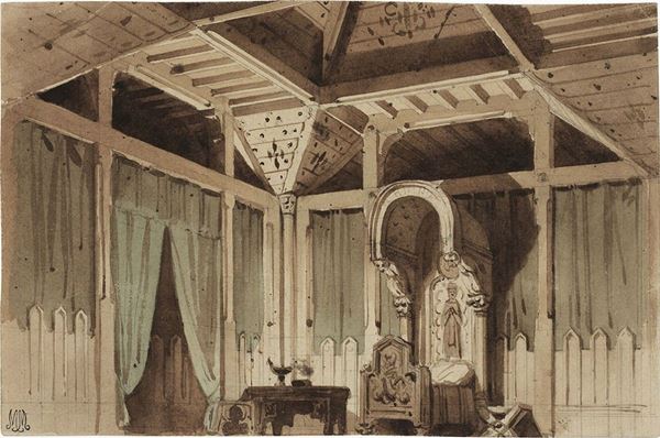 Carlo Giovacchino Filippo Perrone - Bozzetto  per scenografia: stanza di Giulietta per il «Romeo e Giulietta» di Gounod