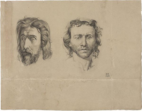 Tommaso Minardi - Studio di espressione di due teste virili barbate
