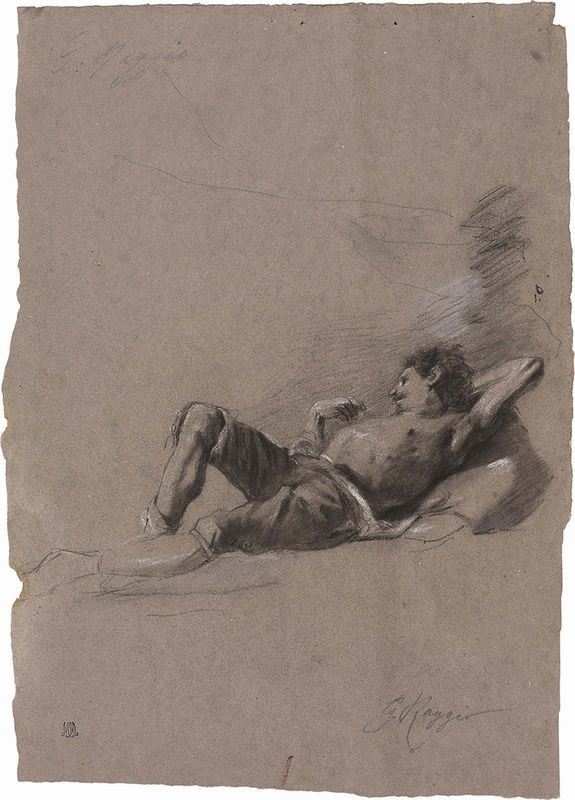 Giuseppe Raggio - «Studio di figura di uomo in riposo», recto, e «Studio di figura», verso