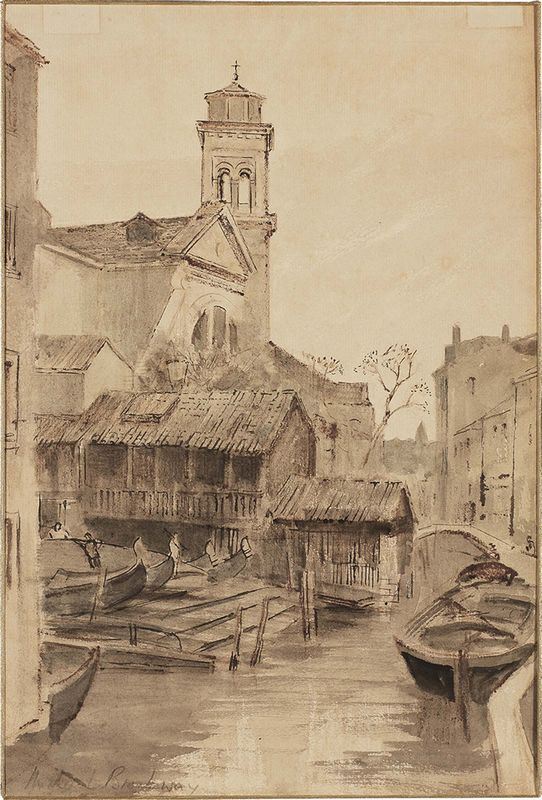 Michael Bradway - Veduta dello Squero di S. Trovaso e chiesa di San Trovaso a Venezia