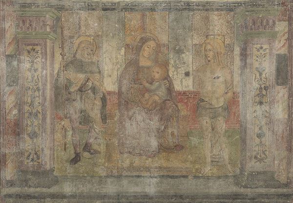 Scuola veneta del XV secolo - Madonna con Bambino, San Rocco e San Sebastiano