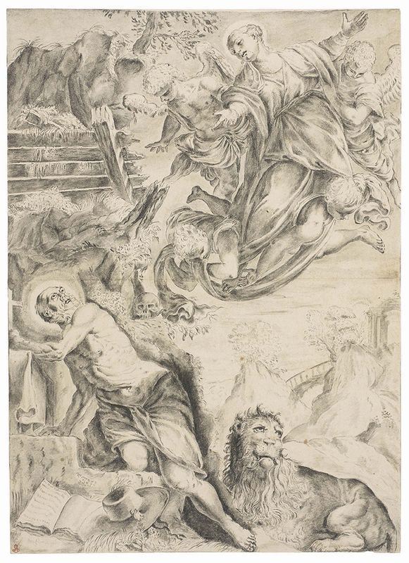 Agostino Carracci (cerchia Di) - San Girolamo nel Deserto