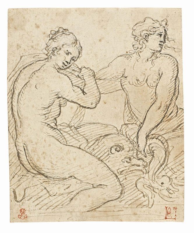 Agostino Carracci - Studio per Due Naiadi con Delfino