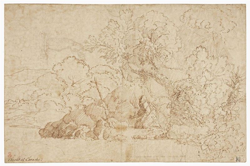 Annibale Carracci - San Gerolamo in Preghiera in un Paesaggio