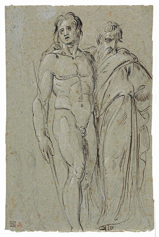Annibale Carracci - Studio di Due Figure Maschili, un Ignudo e un Profeta