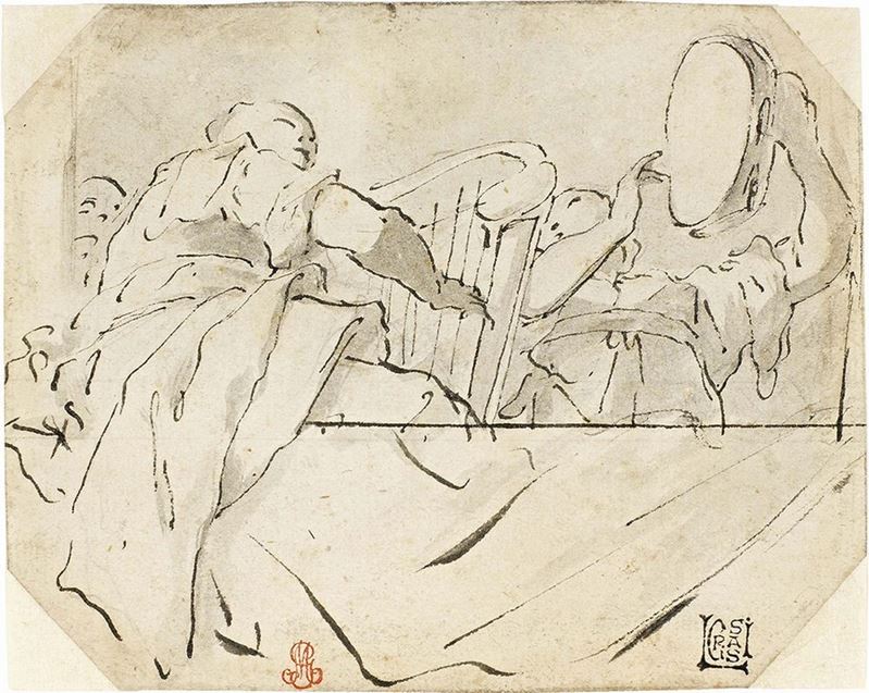 Giambattista Tiepolo - Schizzo per Due Mezze Figure di Musicanti Affacciate Ad una Balaustra