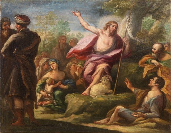 Luca Giordano (bottega di) : Predica di San Giovanni Battista  (fine XVII secolo)  - Olio su tela - Auction IMPORTANT OLD MASTERS PAINTINGS - I - Casa d'aste Farsettiarte