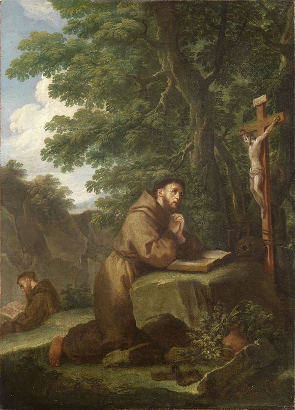 Andrea Pozzo (attr. a) : San Francesco in estasi  - Olio su carta riportata su tela - Auction IMPORTANT OLD MASTERS PAINTINGS - I - Casa d'aste Farsettiarte