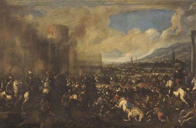 Battaglia Sotto le Mura di una Fortezza Presso una Città