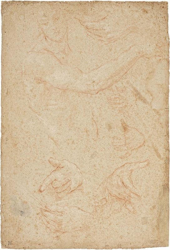 Anonimo Toscano-ligure del XVII-XVIII Secolo - Figura Maschile e Studi di Mani