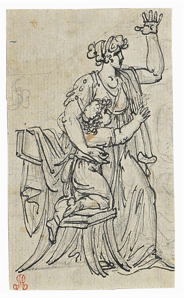 Felice Giani e Felice Giani (cerchia Di) - «gli Amori di Giove», Recto, e «figura di Vecchio Sedu...