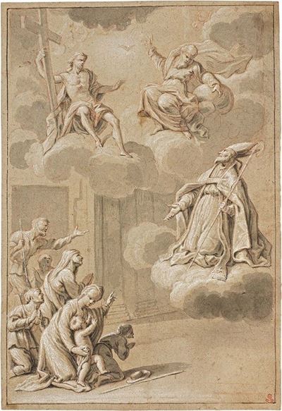 Visione della Santissima Trinità di Sant'ambrogio Vescovo in Estasi che Intercede per i Bisognosi