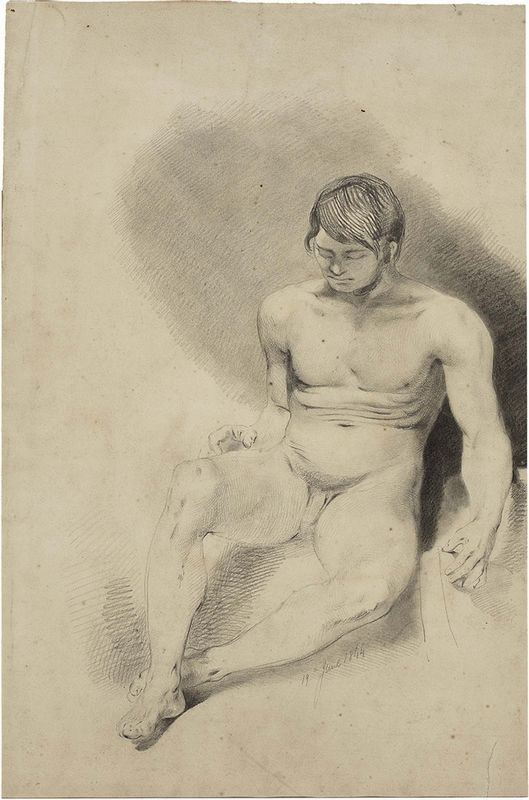 Anonimo Francese del XIX Secolo - Nudo D'accademia Accosciato