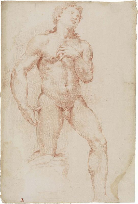 Anonimo Romano del XVIII - XIX Secolo - Nudo D'accademia con Gamba Sinistra Poggiante