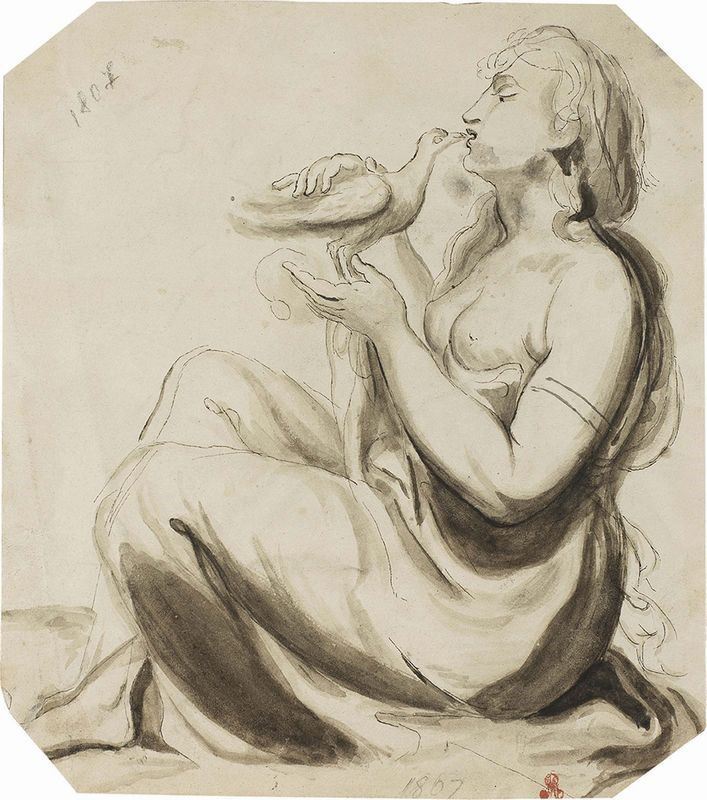Anonimo del XIX Secolo - Donna Seduta che Bacia una Colomba