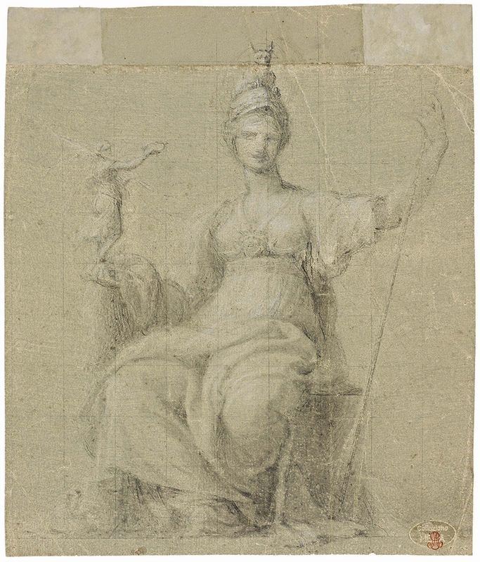 Anonimo Romano del XVIII - XIX Secolo - Minerva Seduta con Offerente
