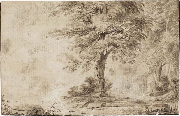 Anonimo seconda met&#224; del XIX secolo - Paesaggio con albero
