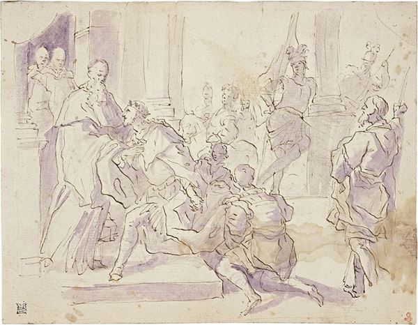 Paolo Gerolamo  Piola - Il re si genuflette di fronte a San Benedetto