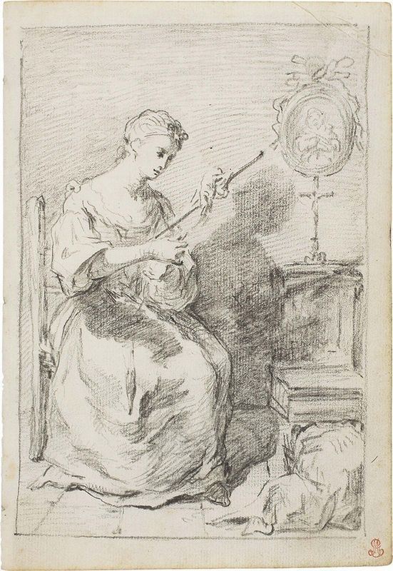 Carlo Spiridione Mariotti - Filatrice in un Interno