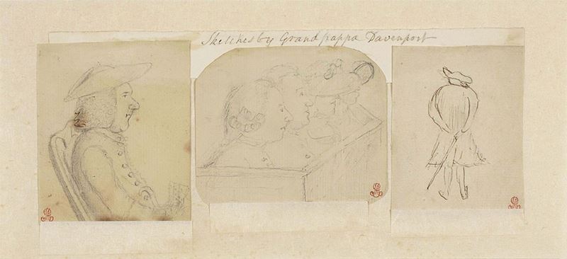 Anonimo Inglese del XVIII Secolo - «caricatura di Gentiluomo Seduto», «due Teste ed una Fruttiera...
