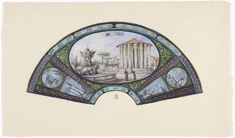 Jean Victor Nicolle, Detto Nicolli - Progetto per Ventaglio Dipinto con Vedute di Roma