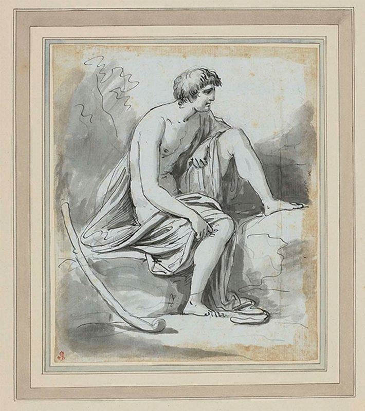 Carlo Labruzzi - Disegno di Figura in Cinque Punti: Pastore con Bastone