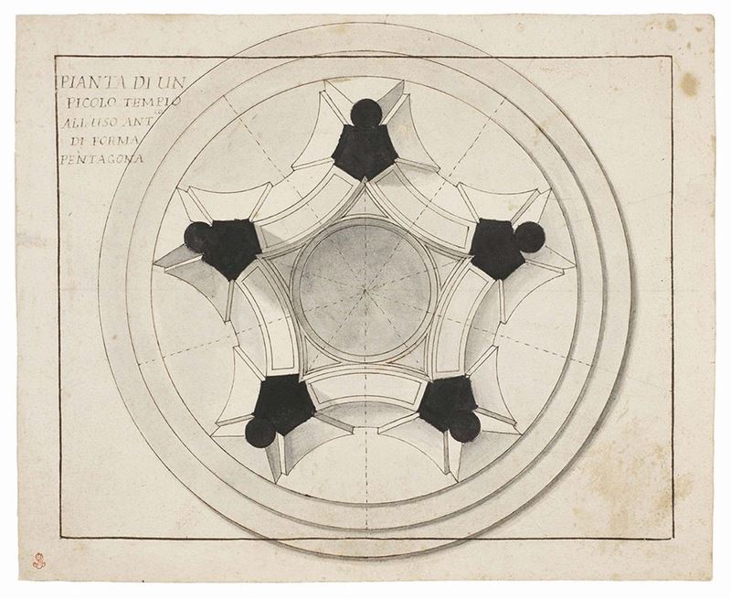 Giuseppe Valadier - Prospetto di Tempio Pentagonale. Pianta
