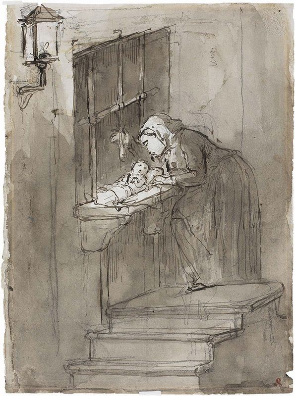Giuseppe Moricci - «donna che Abbandona un Neonato Presso L'ospedale degli Innocenti» Recto, «le ...