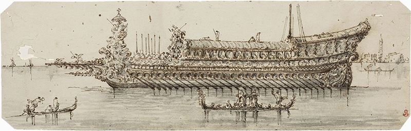 Seguace Imitatore di Francesco Guardi - Bucintoro e Due Gondole