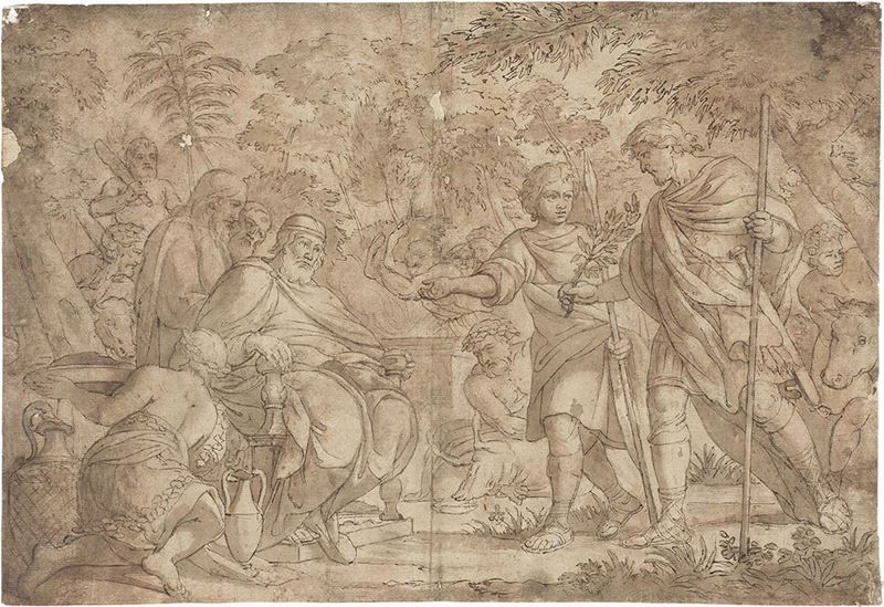 Pittore Classicista Romano del XVII Secolo - Ulisse Presentato al Re dei Feaci