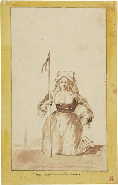 Figura Femminile Sabina in Pellegrinaggio Davanti alla Basilica di San Pietro