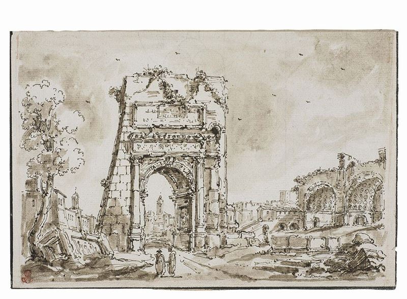 Anonimo Romano del XIX Secolo - Veduta Dell'arco di Tito